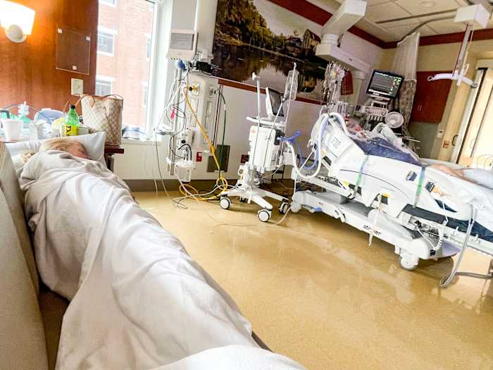 Walt Wells in the hospital after being treated for a heart attack.